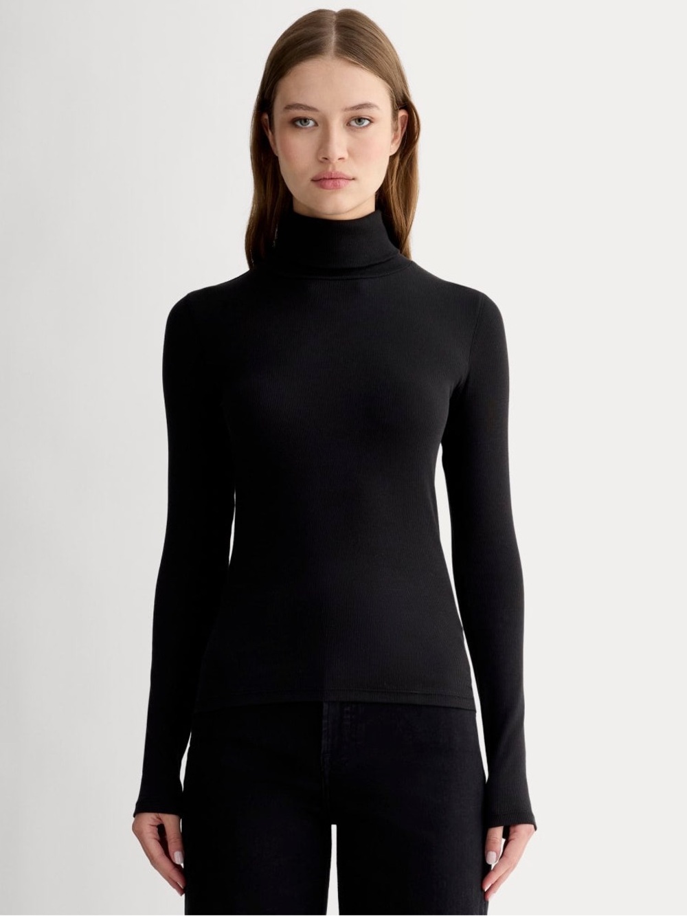 Everlane The Lux Rib Turtleneck Top in Black